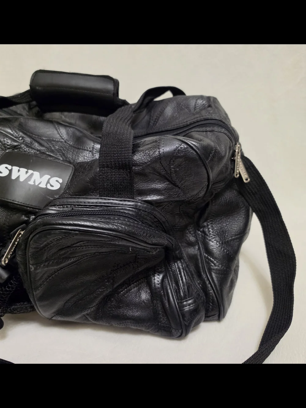 Vintage Seville Gear Patchwork Leather Duffle Bag SWMS Gym Travel Carry On Black